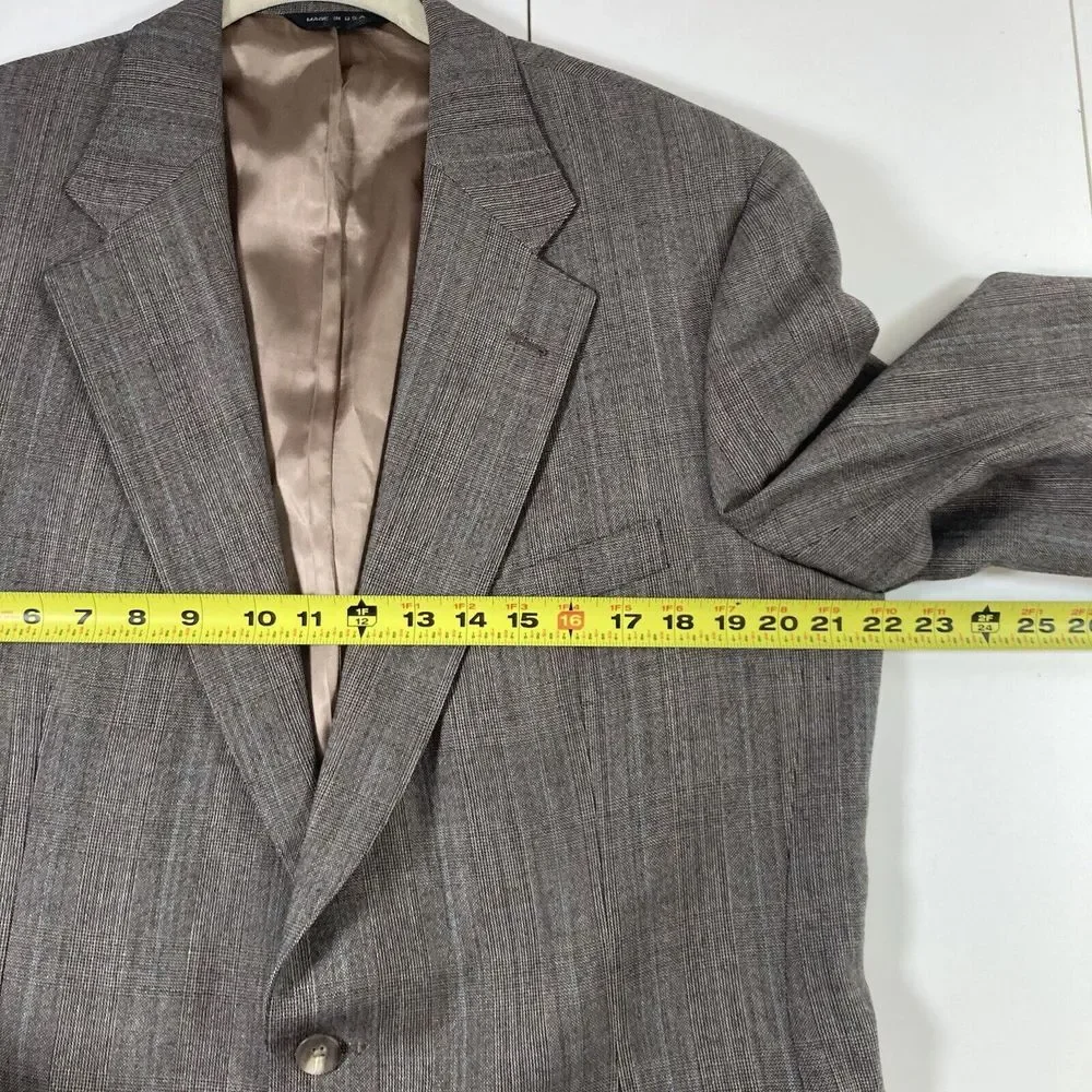 VTG Chaps by Ralph Lauren Blazer 44R Wool Gray Light Check Made in USA Suit Coat